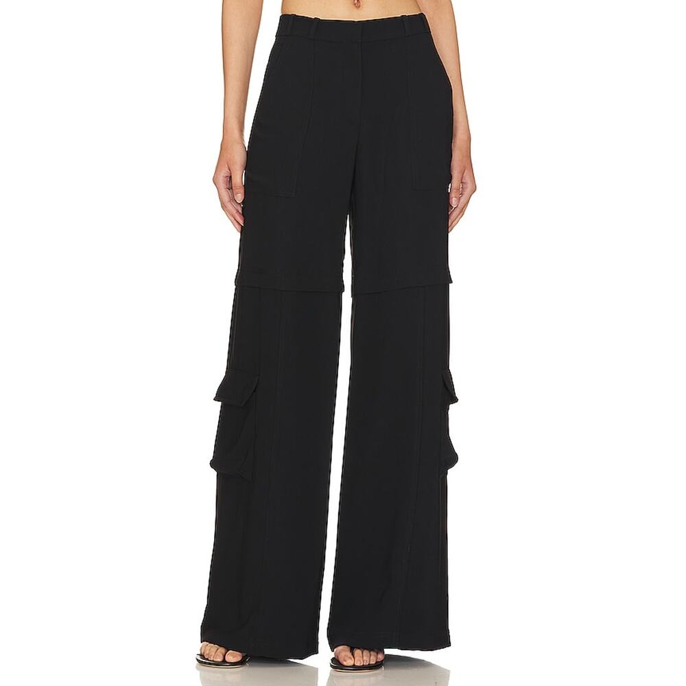 Amanda Uprichard Black Wide-Leg Tiered Pants